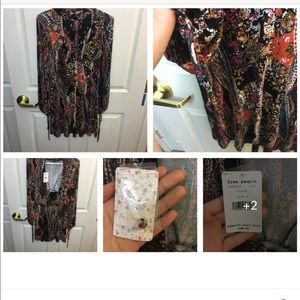 Free People Long-Sleeve Paisley Mini Dress Black S